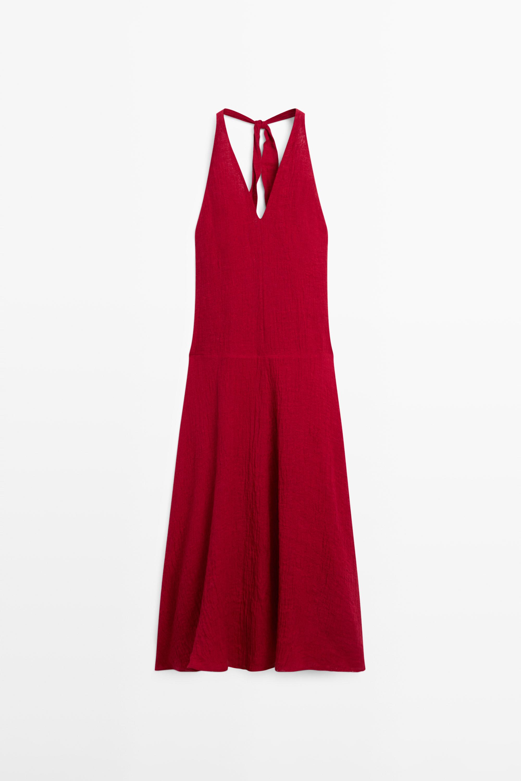 Long 100% linen dress with neckline detail